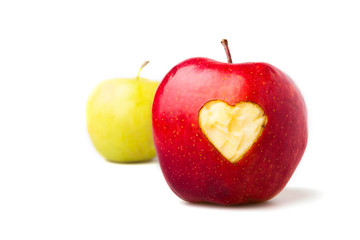 Red apple with a heart symbol