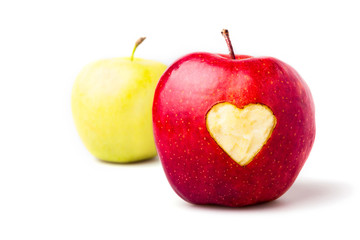 Red apple with a heart symbol 