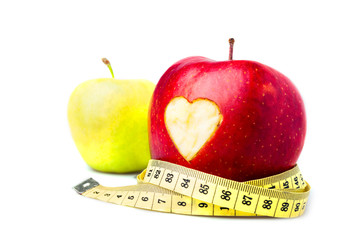 Red apple with a heart symbol