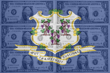 US state of connecticut flag with transparent dollar banknotes i