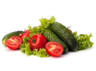 Tomato, cucumber vegetable and lettuce salad