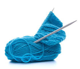 Woolen thread and knitting needle. Needlework accessories.