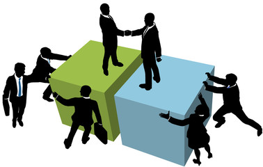 Business people help reach deal together