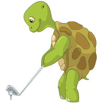 Funny Turtle. Golf Player.