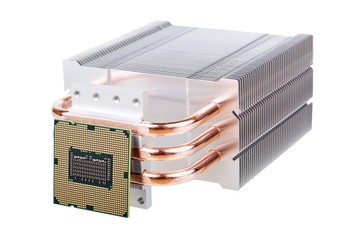 CPU and cooler with heatpipes isolated on white