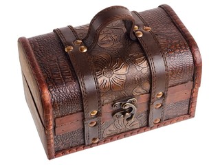 Close wooden chest isolated on white background