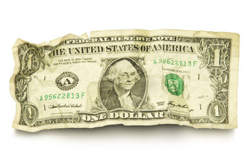 Single crumpled dollar bill