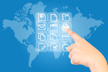 Hand pushing digital button.