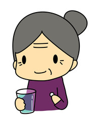 薬を飲むおばあさん