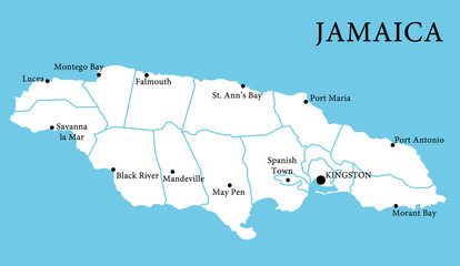 Fototapeta premium Map of Jamaica with cities