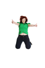 Jumping happy woman