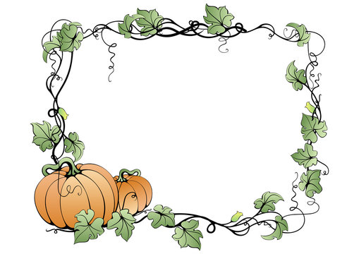 Illustration of abstract pumpkins and leaves in frame