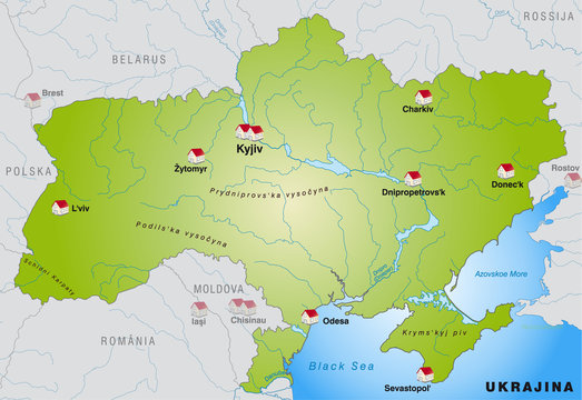 Internetkarte der Ukraine mit Nachbarl&auml;ndern