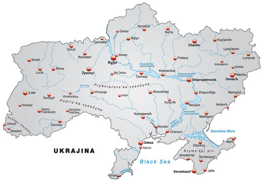 &Uuml;bersichtskarte der Ukraine in grau