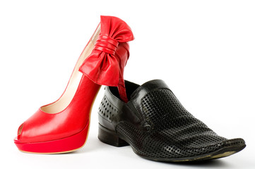 Sexy fashionable shoes on white background.