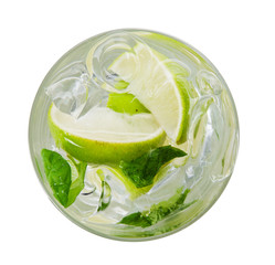 Mojito drink, top view, isolated on white background