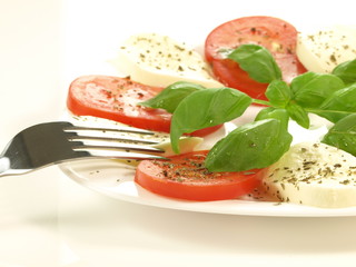 Portion of caprese, closeup, isolated