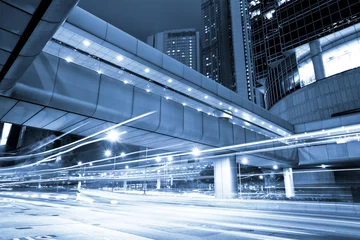 Foto op Canvas futuristic urban city night traffic © leungchopan