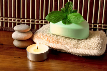 spa candle, stones and mint soap