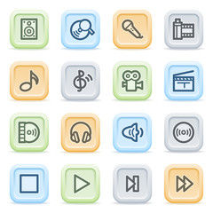 Audio video icons on color buttons.