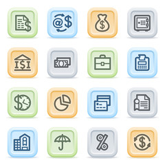 Finance icons on color buttons.