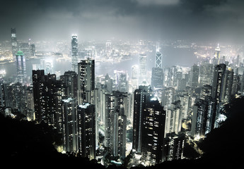 Fototapeta premium Hong Kong island from Victoria's Peak at night