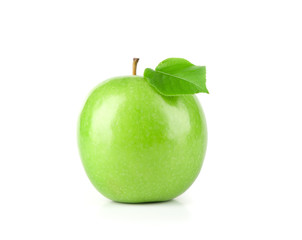 fresh green apple fruit with leaf