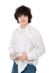 young guy holds batch of money