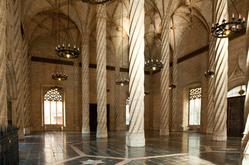 Interior view of the Old Silk Exchange, Valencia. Spain.