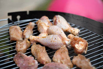 barbecue with delicious grilled meat on grill