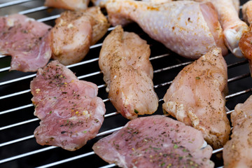 barbecue with delicious grilled meat on grill