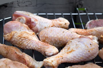 barbecue with delicious grilled meat on grill