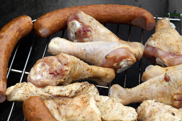 barbecue with delicious grilled meat on grill