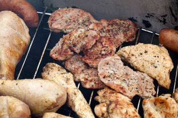 barbecue with delicious grilled meat on grill