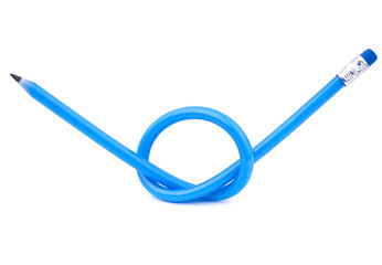 A blue flexible pencil tied in a knot