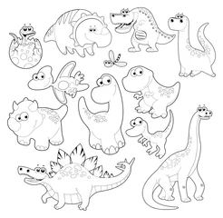 Gordijnen Dinosaurs Family. Vector isolated black and white characters. © ddraw