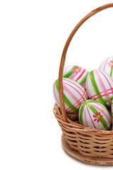 Easter eggs in a basket from corner