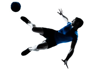 man soccer football player flying kicking
