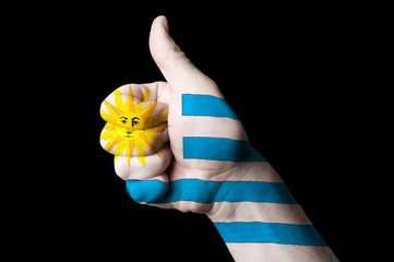 uruguay national flag thumb up gesture for excellence and achiev