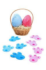 Blue and pink tracks for Easter eggs hunt