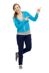 Obraz premium Female teenager pointing up