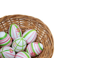 Easter eggs in a basket from corner