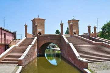 Trepponti bridge. Comacchio. Emilia-Romagna. Italy.