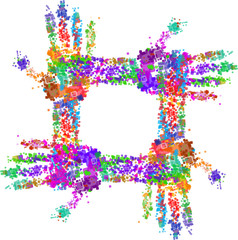 Close up of multicolored hand print on white background