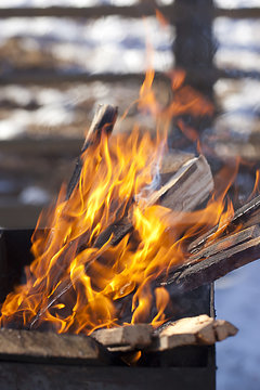 campfire for meat on nature