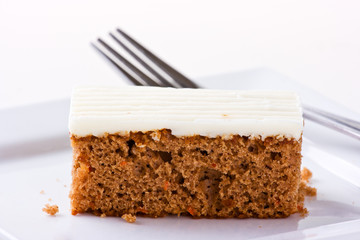 Succulent Carrot Cake on white plate.  Sallow depth of field