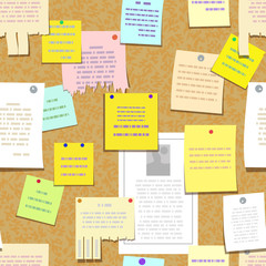 seamless cork bulletin board with notes, advertise