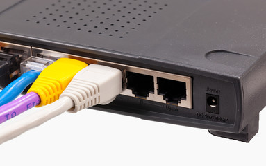 Cat 5 cables in multiple colors in router