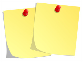Sticky note and red push pin