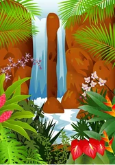 Crédence de cuisine en verre imprimé Animaux de la forêt Fond de forêt tropicale